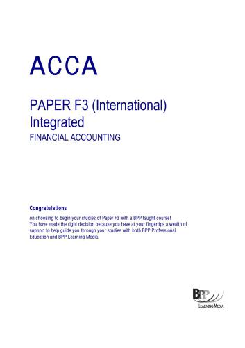 ACCA F3 Integrated Financial Accounting course companion, BPP Publishing